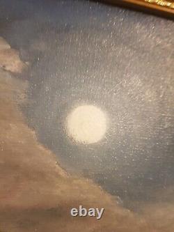 2023 Moon Light Night Impressionist Welsh Landscape Oil Painting Vintage Frame
