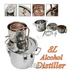 2Gal 8L DIY Home Alcohol Distiller Moonshine Ethanol Copper Still Stainless