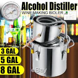 3/5/8 GAL Distiller Alcohol Water Wine Copper Moonshine Stainless Still Boiler