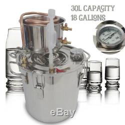 30L 8Gal Alcohol Beer Distiller Moonshine Still Boiler Copper Stainless Wine