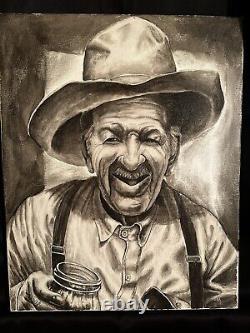 Acrylic Painting Of A Farmer. Moonshine in a jar. Brushed on canvas 16x20
