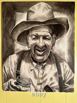Acrylic Painting Of A Farmer. Moonshine in a jar. Brushed on canvas 16x20
