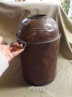 Antique 19th C Solid Copper Moonshine Still Base Canister Strap Handles 10x16