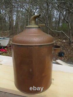 Antique 19th C Solid Copper Moonshine Still Base Canister Strap Handles 18 inch