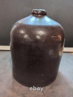 Antique 2-Gallon Whiskey Jug Brown Stoneware Beehive Crock Farmhouse Moonshine