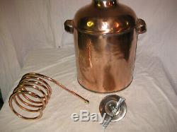 Antique Copper Moonshine Still with Coil + Corked Wine Bottle 4-5 Gallon Still