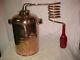 Antique Copper Moonshine Still With Coil + Corked Wine Bottle 6-7 Gallon Still