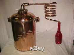 Antique Copper Moonshine Still with Coil + Corked Wine Bottle 6-7 Gallon Still