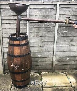 Antique Oak Whiskey Barrel 1835 Bourbon Makers + Copper Still Pipe Moonshine