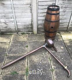 Antique Oak Whiskey Barrel 1835 Bourbon Makers + Copper Still Pipe Moonshine