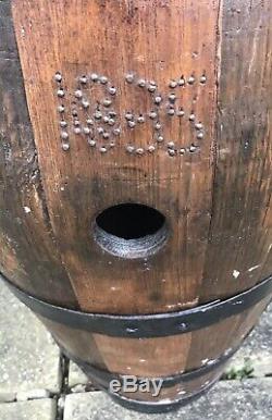 Antique Oak Whiskey Barrel 1835 Bourbon Makers + Copper Still Pipe Moonshine