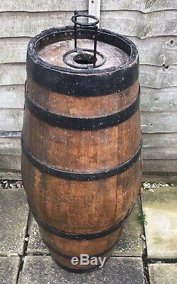 Antique Oak Whiskey Barrel 1835 Bourbon Makers + Copper Still Pipe Moonshine