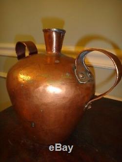 Antique Pair 18thC Copper Whiskey Still Jugs One Maker Moonshine Decanter Bottle