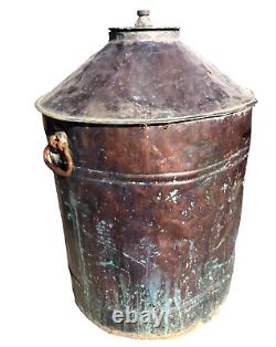 Antique Used Vintage Copper Moonshine Still Pot Boiler Threaded Top Great Patina