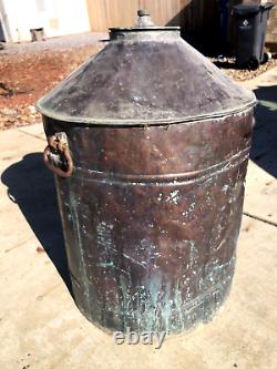 Antique Used Vintage Copper Moonshine Still Pot Boiler Threaded Top Great Patina