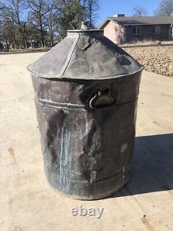 Antique Used Vintage Copper Moonshine Still Pot Boiler Threaded Top Great Patina