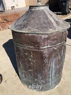 Antique Used Vintage Copper Moonshine Still Pot Boiler Threaded Top Great Patina