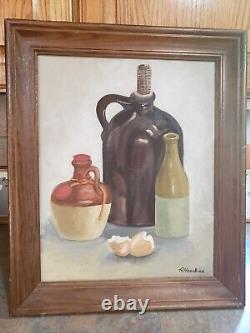 Early (1970) Signed Original R Hembree Oil On Canvas Moonshine Jugs