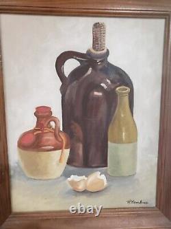 Early (1970) Signed Original R Hembree Oil On Canvas Moonshine Jugs