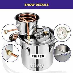 Stainless Steel Frifer Moonshine Still 3 Gallon 2 Pot Copper Alcohol Distiller Home Brewing Kit Build-In Thermometer for DIY Whisky Wine Brandy 