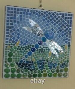 Gorgeous Handmade original Dragonfly Mosaic. 10x9 inch wall hanging art