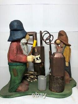 Hillbillies & Moonshine Still with Dog #4 Signed & Dated Hand Carved