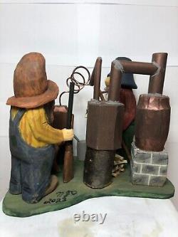 Hillbillies & Moonshine Still with Dog #4 Signed & Dated Hand Carved