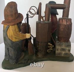 Hillbillies & Moonshine Still with Dog #4 Signed & Dated Hand Carved