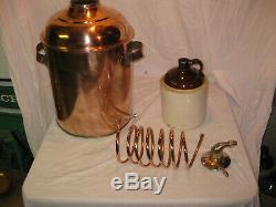 LARGE Antique Copper Boiler Moonshine Still with Coil +Jug 7-8 Gallon Still