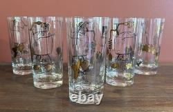 MCM MOONSHINE STILL 6 pc Highball Drinking Glasses + Hand Painted Barrel & Pin