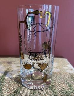 MCM MOONSHINE STILL 6 pc Highball Drinking Glasses + Hand Painted Barrel & Pin