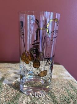 MCM MOONSHINE STILL 6 pc Highball Drinking Glasses + Hand Painted Barrel & Pin