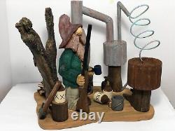 Mountain Hillbilly at the Still with Jugs Hand Carved Basswood- Signed & Dated