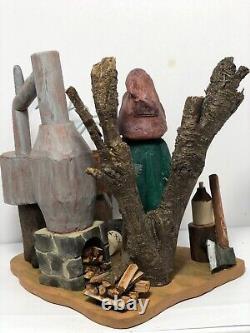 Mountain Hillbilly at the Still with Jugs Hand Carved Basswood- Signed & Dated