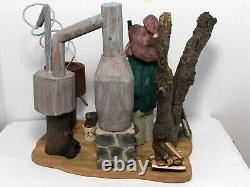 Mountain Hillbilly at the Still with Jugs Hand Carved Basswood- Signed & Dated