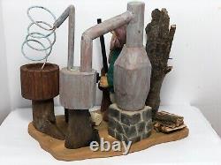 Mountain Hillbilly at the Still with Jugs Hand Carved Basswood- Signed & Dated