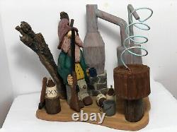 Mountain Hillbilly at the Still with Jugs Hand Carved Basswood- Signed & Dated