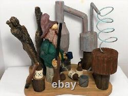 Mountain Hillbilly at the Still with Jugs Hand Carved Basswood- Signed & Dated