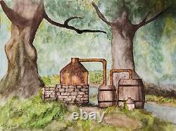 Print Moonshine Still in Woods Water Color Original Art