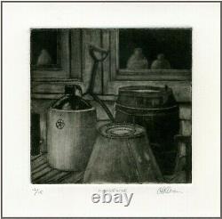 SOUTHERN MOONSHINE BARRELS WHISKEY CASKS JUGS Original MEZZOTINT Signed