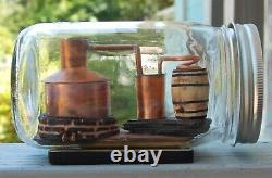 Small Copper Moonshine Liquor Still Replica Model Inside Glass Mason Jar