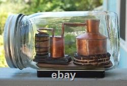 Small Copper Moonshine Liquor Still Replica Model Inside Glass Mason Jar