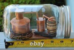 Small Copper Moonshine Liquor Still Replica Model Inside Glass Mason Jar