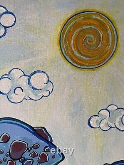 Sun & Moon & Mushies acrylic on canvas. Original painting