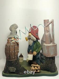 Two Hillbillies with Moonshine Still Bass Wood Carved Figurine Collectable