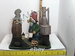 Two Hillbillies with Moonshine Still Bass Wood Carved Figurine Collectable