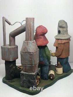 Two Hillbillies with Moonshine Still Bass Wood Carved Figurine Collectable