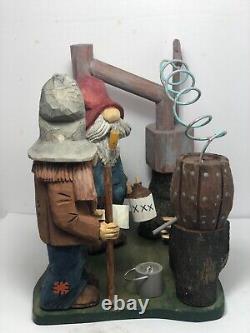 Two Hillbillies with Moonshine Still Bass Wood Carved Figurine Collectable