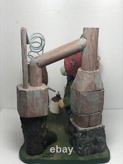 Two Hillbillies with Moonshine Still Bass Wood Carved Figurine Collectable