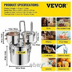 VEVOR Moonshine Still 3 Gal 12L Stainless Steel Alcohol Distiller Copper Tube